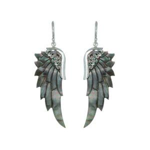 Dark angel wings earrings in abelone shell with silver details