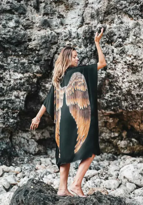 Angel Wing kimono, Black/Caramel Wings