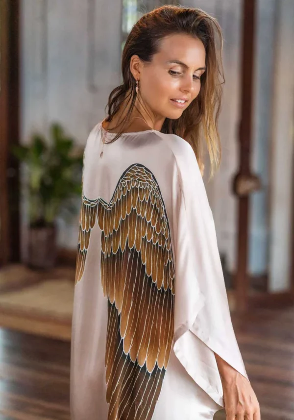 Archangel Gabriel Goddess Kaftan Luxe Silk, Champagne - Image 4