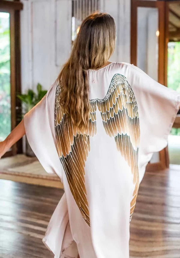 Archangel Gabriel Goddess Kaftan Luxe Silk, Champagne - Image 3